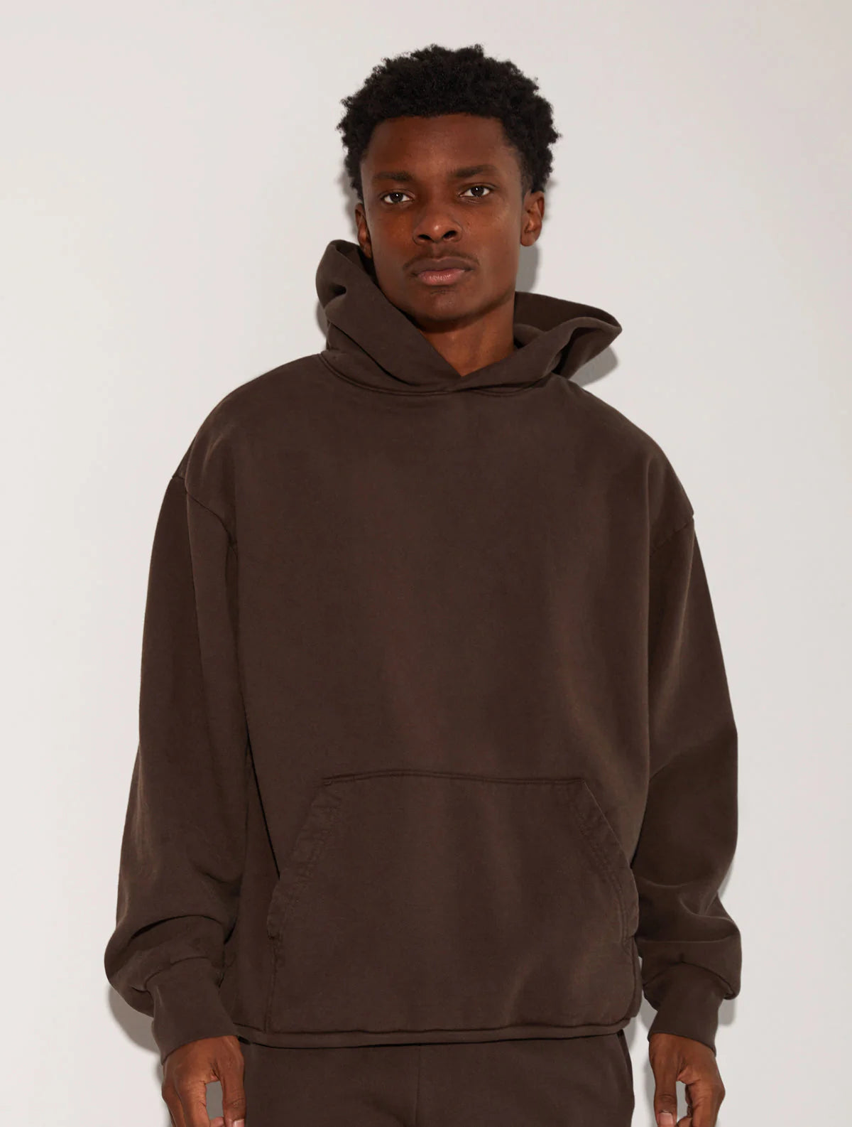 HEAVY FLEECE HOODED SWEATSHIRT BROWN