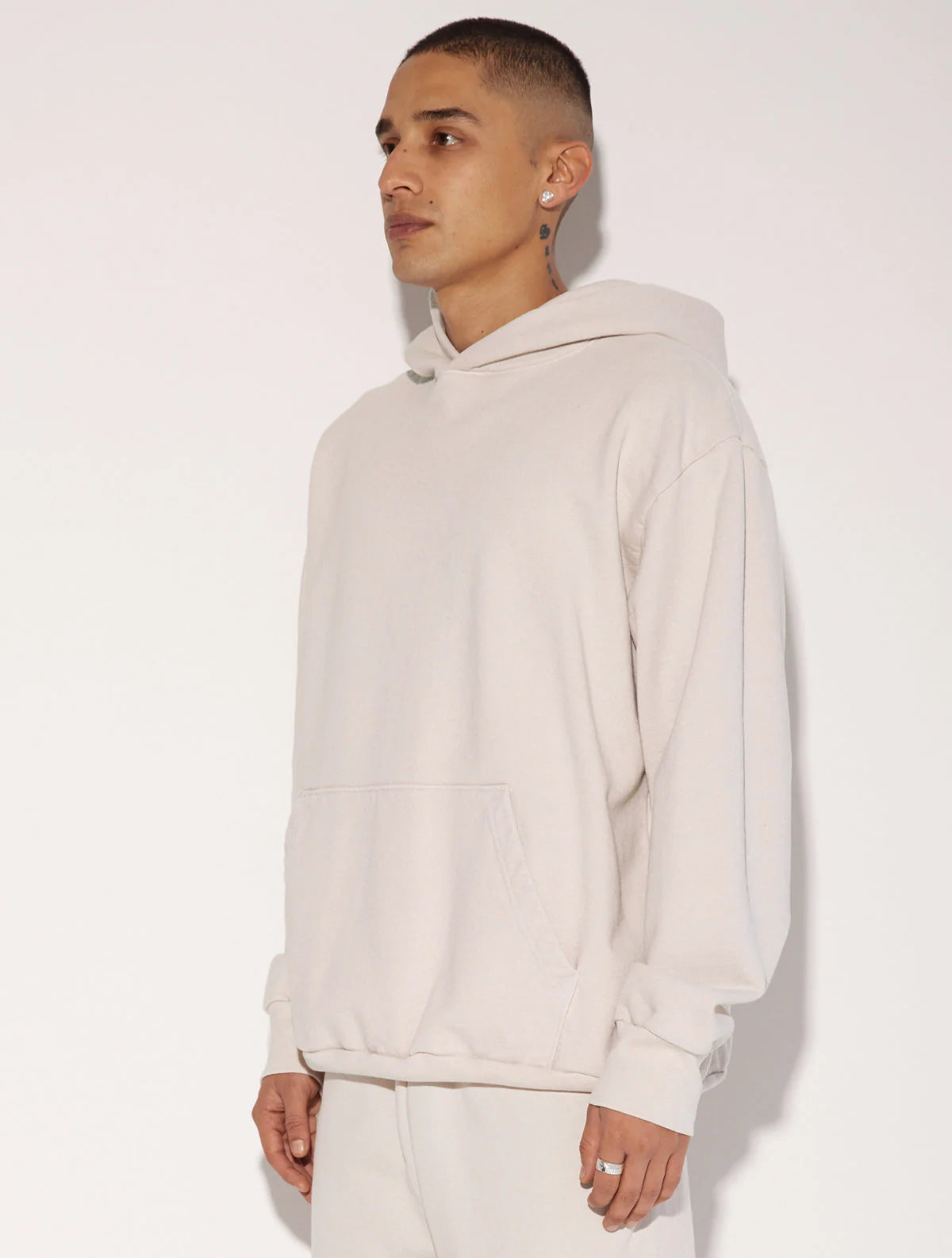 HEAVY FLEECE HOODED SWEATSHIRT CEMENT