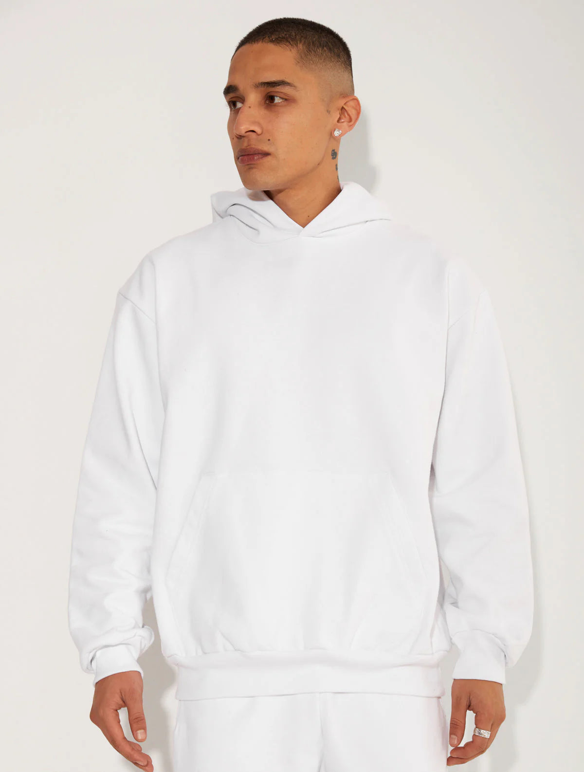 HEAVY FLEECE HOODED SWEATSHIRT WHITE