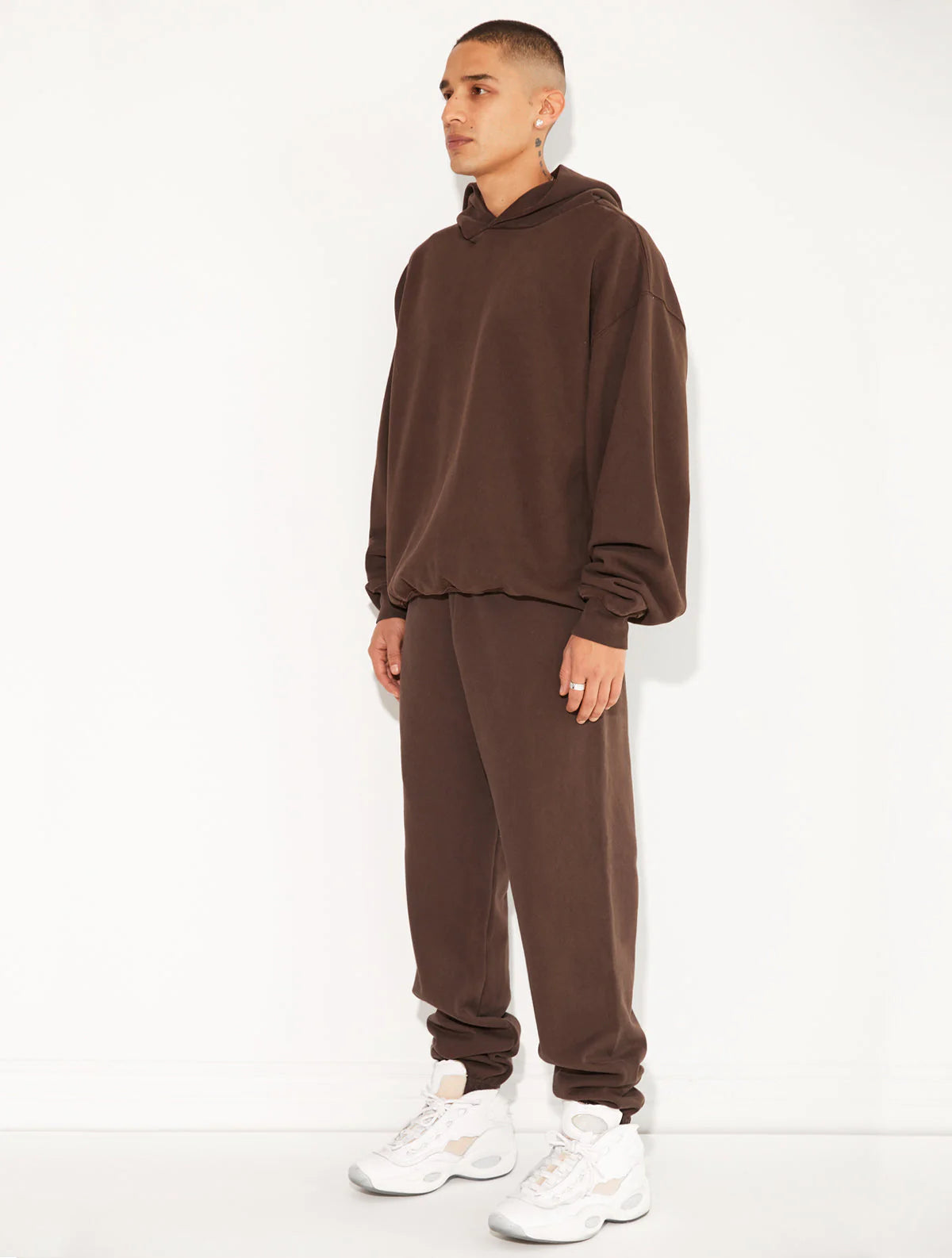 HEAVY FLEECE HOODED SIDEPOCKET SWEATSHIRT BROWN