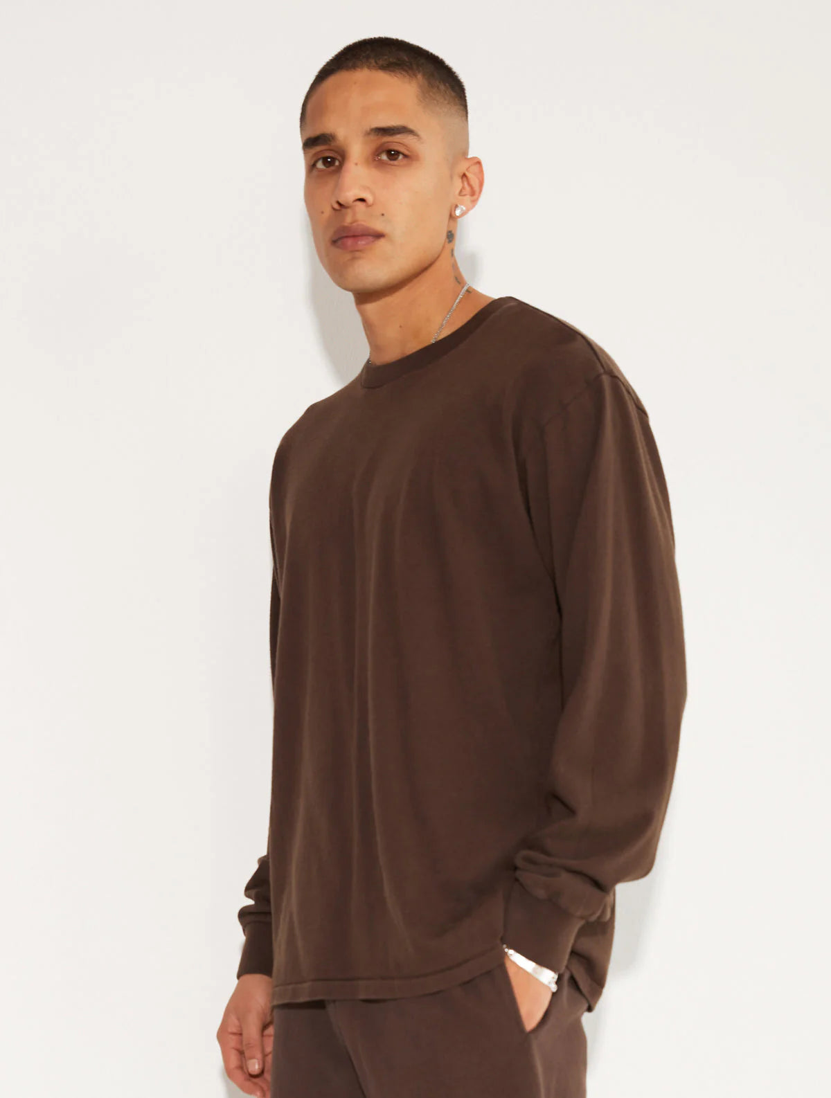 HEAVY JERSEY LONG SLEEVE SHIRT BROWN