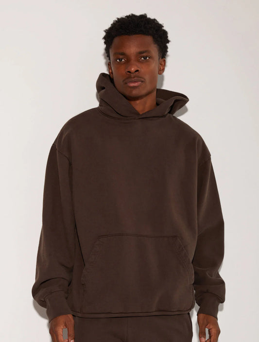 HEAVY FLEECE HOODED SWEATSHIRT BROWN