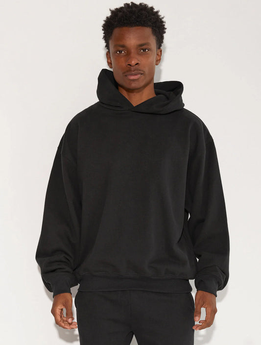 HEAVY FLEECE HOODED SIDEPOCKET SWEATSHIRT BLACK
