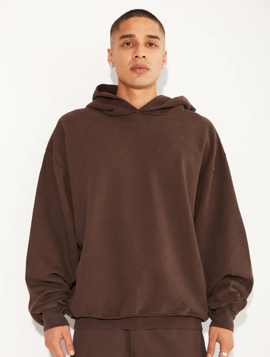 HEAVY FLEECE HOODED SIDEPOCKET SWEATSHIRT BROWN