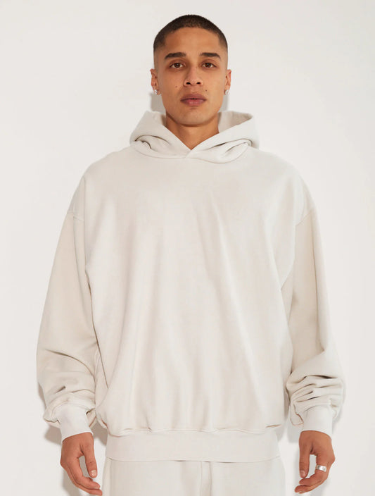 HEAVY FLEECE HOODED SIDEPOCKET SWEATSHIRT CEMENT